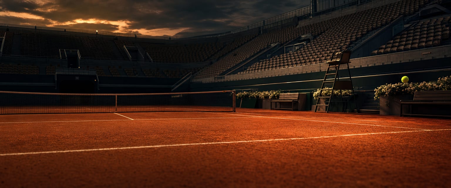 Roter Sandplatz im Rothenbaum-Stadion bei Abenddämmerung